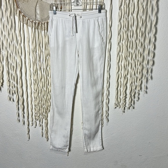 James Perse White Linen Straight Leg Pant Drawstring Waist Size 0/XS - Picture 1 of 9